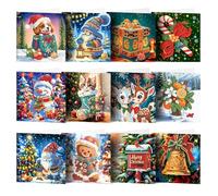 HNLMZ 5D Diamond Painting Cartes Noel,12 Pièces Carte Cadeau de Noël avec Enveloppe,5D DIY Diamant Cartes de Noël,Diamond Painting Noel Cartes Postales pour Offrir à la Famille et aux Amis (B)