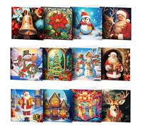 HNLMZ 5D Diamond Painting Cartes Noel,12 Pièces Carte Cadeau de Noël avec Enveloppe,5D DIY Diamant Cartes de Noël,Diamond Painting Noel Cartes Postales pour Offrir à la Famille et aux Amis (A)