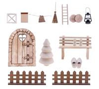 HNLMZ Kit Porte Lutin de Noël,Petite Porte Lutin Accessoire Miniature,Elfe Noel Decoration Maison en Bois,Porte Lutin Farceur de Noel Kit avec Mini Sapin de Noël, Balai, Chaise, Échelle, Clôture