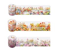 HNLMZ Washi Tape Set,3 Rollen Scrapbook Stickers,Blumen PET Washi Tape,PET Transparente Dekorative Aufkleber für Sammelalben, Tagebücher, DIY-Fotoalben und Notizblöcke Verwendet(I)
