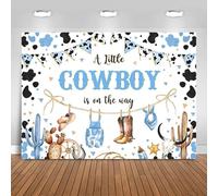 Hnmdmyi 1.5x1.2m Toile de Fond Baby Shower Bleu Un Petit Cow-Boy est sur Le Chemin Wild West rodéo Western Cow Country Photographie Fond Nouveau-né Baby Shower Party décorations Photo Booth Props