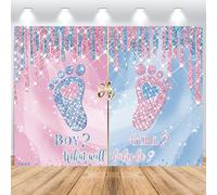 Hnmdmyi 1.5x1.2m Toile de Fond Gender Reveal Petits Pieds Bleu ou Rose Boy Or Girl What Will Baby Be Fond Photographique Décorations pour la fête de la révélation du Sexe Bannière Photo Booth Props