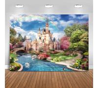 Hnmdmyi 1.5x1m Toile de Fond Château Princesse Château Arc-en-Ciel Bleu Ciel Blanc Nuages Fond Photographique Filles Princesse Anniversaire Baby Shower Décorations Bannière Photo Booth Props