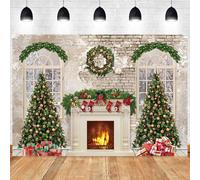 Hnmdmyi 1.5x1m Toile de Fond Noël Cheminée Arbre de Noël Cadeaux Vintage Brique Mur Photographie Fond Famille Enfants Vacances Nouvel an Décorations de fête Bannière Photo Booth Accessoires