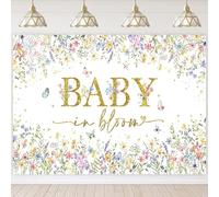 Hnmdmyi 1.8x1.2m Toile de Fond Baby Shower bébé en Fleur Fleur Sauvage Papillon Or Paillettes Photographie Fond Nouveau-né Baby Shower Party décorations bannière Photo Booth Props