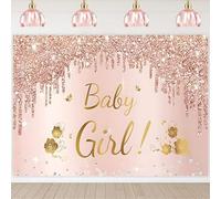 Hnmdmyi 1.8x1.2m Toile de Fond Baby Shower Rose Or Rose bébé Fille Affiche Photographie Fond Nouveau-né Baby Shower Party décorations bannière Photo Booth Props