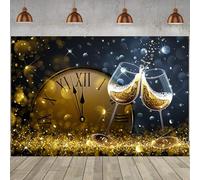 Hnmdmyi 1.8x1.2m Toile de Fond Bonne Année Compte à Rebours Horloge Champagne Acclamations Noir et Or Bokeh Paillettes Photographie Fond Décorations de Fête du Nouvel an Accessoires de Photomaton