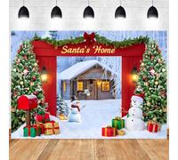 Hnmdmyi 1.8x1.2m Toile de Fond Noël Santa's Home Arbre de Noël Hiver Bonhomme de Neige Renne Photographie Fond Famille Enfants Nouvel an Décorations de fête Bannière Photo Booth Accessoires