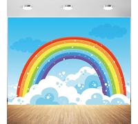 Hnmdmyi 2.1x1.5m Toile de Fond Arc-en-Ciel Ciel étoilé Nuage Skyline Fond Photographique Kids Happy Birthday Baby Shower Party Decorations Portrait Photoshoot Banner Photo Booth Props