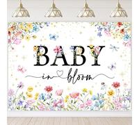Hnmdmyi 2.1x1.5m Toile de Fond Baby Shower bébé en Fleur Fleur Sauvage Papillon Points d’Or Photographie Fond Nouveau-né Baby Shower Party décorations bannière Photo Booth Props