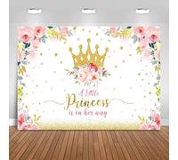 Hnmdmyi 2.1x1.5m Toile de Fond Baby Shower Une Petite Princesse est sur Son Chemin Fleur Rose Couronne Or Paillettes Photographie Fond Nouveau-né Baby Shower décorations de fête Photo Booth Props