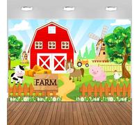 Hnmdmyi 2.1x1.5m Toile de Fond Ferme Grange Rouge Dessin animé Ferme Animaux Moulin à Vent Photographie Fond Thème Ferme Enfants Garçons Filles Anniversaire Fête Shower Bébé Décorations