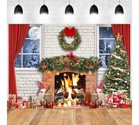 Hnmdmyi 2.1x1.5m Toile de fond Noël Vintage Cheminée Noël Arbres Cadeaux Neige Fenêtre Photographie Fond Famille Enfants Vacances D'hiver Nouvel An Décorations de fête Bannière Photo Booth Accessoires