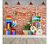 Hnmdmyi 2.1x1.5m Toile de fond pour la rentrée scolaire Mur de briques rouges ABC Lettre Graffiti coloré Premier jour de l'école Photographie Arrière-plan Maternelle Salle de classe Décoration de fête