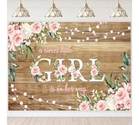 Hnmdmyi 2.4x1.8m Toile de Fond Baby Shower Une Douce Petite Fille est sur Son Chemin Rustique Bois Rose Floral Photographie Fond Nouveau-né Baby Shower décorations de fête bannière Photo Booth Props