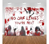 Hnmdmyi 2.4x1.8m Toile de Fond Halloween Horreur Sanglant Empreinte de Main Personne ne quitte la Photographie Fond Enfants Adulte Famille Halloween Décorations de fête Bannière Photo Booth Props