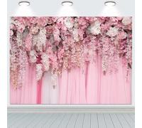 Hnmdmyi 2.4x1.8m Toile de fond Mur de fleurs Rose Rideau Photographie Florale Fond Filles Rose Douche Nuptiale Mariage Anniversaire Fleurs Bébé Fille Bébé Shower Décorations Bannière Photo Booth Props