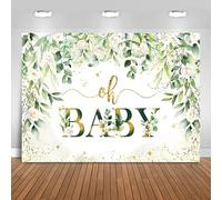 Hnmdmyi 2.7x1.8m Toile de Fond Baby Shower Oh bébé Verdure Feuilles Blanc Floral Or Paillettes Photographie Fond Nouveau-né Baby Shower Party décorations bannière Photo Booth Props