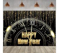 Hnmdmyi 2.7x1.8m Toile de Fond Bonne Année Compte À Rebours Horloge Or Paillettes Photographie Fond Nouvel an Décorations De Fête Bannière Accessoires De Cabine Photo
