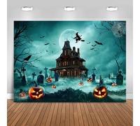 Hnmdmyi 2.7x1.8m Toile de Fond Halloween Effrayant Nuit Cimetière Pleine Lune Effrayant Sorcière Chauves-Souris Château Photographie Fond Enfants Adulte Famille Halloween Décorations de fête Bannière