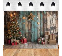 Hnmdmyi 3.6x3m Toile de Fond Noël Rustique Plancher Bois Noël Arbres Cadeaux Étoiles Photographie Fond Famille Enfants Vacances d'hiver Nouvel an Décorations de fête Bannière Photo Booth Accessoires