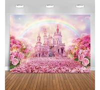 Hnmdmyi 3x2.4m Toile de Fond Château Rose Princesse Royale Château Cerisier Fleur Rose Arc-en-Ciel Photographie Fond Douces Filles Princesse Anniversaire Fête Décorations Bannière Photo Booth Props