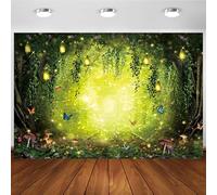 Hnmdmyi 3x2.4m Toile de Fond Foret enchantée Fantaisie Pays des Merveilles Champignon Fleur Sauvage Papillon Woodland Photographie Fond Nouveau-né Bébé Shower Enfants Anniversaire Fête Décoration