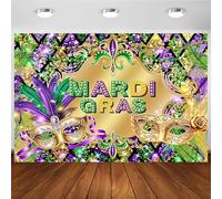 Hnmdmyi 3x2.4m Toile de Fond Mardi Gras Mascarade Fête Paillettes Or Vert Violet Nouvelle-Orléans Masque Photographie Fond Mardi Gras Carnaval Habillage Décorations De Fête Photo Booth Props