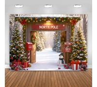 Hnmdmyi 3x2.4m Toile de Fond Noël Rustique Forêt Enneigée Porte de Grange Arbre De Noël Pôle Nord Scène d'hiver Photographie Arrière-Plan Famille Enfants Vacances Nouvel an Décorations de Fête