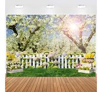Hnmdmyi 3x2.4m Toile de Fond Printemps Fleurs Blanches Arbre forestier Scène Naturelle Fond Photographique Mariage Baby Shower Décorations de fête d'anniversaire Adultes Portrait Photo Studio Props