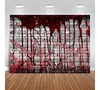 Hnmdmyi 3x2m Toile de Fond Halloween Effrayant Rouge Dégoulinant Éclaboussures Sang Brique Mur Photographie Fond Enfants Adulte Famille Halloween Décorations de fête Bannière Photo Booth Props