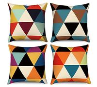 Hnmdmyi Housse de Coussin Boho 40x40 Set de 4, Coloré Mignon Amusant Esthétique Mid Century Moderne Décoratif Housse de Coussin en Lin pour canapé lit Jardin extérieur Home Decor