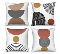 Hnmdmyi Housse de Coussin Boho 40x40 Set de 4, Mid Century Abstrait Cercle Rayures décoratives taies d'oreiller Moderne Minimaliste Lin Housse d'oreiller pour canapé lit Jardin Extérieur Home Decor