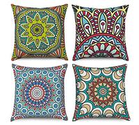 Hnmdmyi Housse de Coussin Boho 45x45 Set de 4, Ferme bohème rétro Floral Mandala Boussole médaillon décoratif taies d'oreiller en Lin Housse de Coussin pour canapé lit Jardin extérieur Home Decor