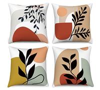 Hnmdmyi Housse de Coussin Boho 45x45 Set de 4, Feuille Abstraite Plante Coucher de Soleil Lever de Soleil Housses de Coussin décoratives Géométrie Art Moderne Housse de Coussin en Lin esthétique