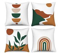 Hnmdmyi Housse de Coussin Boho 50x50 Set de 4, Feuille Abstraite Coucher de Soleil Lever de Soleil Ligne Arc-en-Ciel Montagne Taie d'oreiller décorative Nature Paysage Art Moderne Housse de Coussin