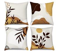 Hnmdmyi Housse de Coussin Boho 50x50 Set de 4, Feuille Abstraite Plante Montagne décorative taie d'oreiller Nature Paysage Minimaliste Art Moderne Housse de Coussin en Lin pour canapé lit Home Decor