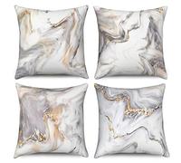 Hnmdmyi Housse de Coussin Marbre 45x45 Set de 4, Gris et Blanc Abstrait Marbre Texture Encre Décorative Taie d'oreiller Moderne Luxe Art Lin Housse de Coussin pour Canapé Jardin Extérieur Home Decor