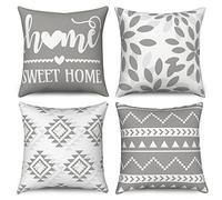 Hnmdmyi Housses de Coussin Gris et Blanc 40x40 Set de 4, Boho Housses de Coussin Sweet Home Ferme Moderne géométrique Neutre décoratif Housse de Coussin en Lin pour canapé lit extérieur Home Decor