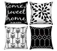 Hnmdmyi Housses de Coussin Noir et Blanc 50x50 Set de 4, Boho Housses de Coussin Home Sweet Home Modernes Motifs Géométriques Neutres Housse de Coussin en Lin décoratif pour canapé lit Home Decor