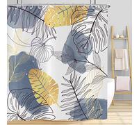 Hnmdmyi Rideau de Douche Abstrait Boho Feuilles 180x200, Noir Or Feuille Tropicale Bleu Marine Mid Century Moderne Art Minimaliste Esthétique Géométrique Imperméable Tissu Lavable Rideau de Bain