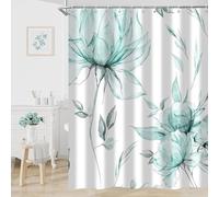 Hnmdmyi Rideau de Douche Aquarelle Fleurs 180x200, Turquoise Boho Fleurs Feuilles Moderne Minimaliste esthétique Artistique imperméable Polyester Tissu Lavable Rideau de Bain avec Crochets