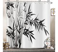 Hnmdmyi Rideau de Douche Bambou 180x180, Gris Plantes Rideau de Douche Traditionnelle Chinoise Calligraphie Style Culture thème Rideau de Bain imperméable Polyester Tissu Lavable Rideau de Bain