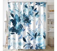 Hnmdmyi Rideau de Douche Bleu Fleurs 180x200, Aquarelle Fleurs Feuilles Plante Moderne Abstrait encres Art imperméable Polyester Tissu Lavable Rideau de Bain avec Crochets