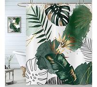 Hnmdmyi Rideau de Douche Boho 165x180, Abstrait Vert Feuilles Tropicales Mid Century Moderne Géométrique Minimaliste Esthétique Art Imperméable Tissu Lavable pour Baignoire