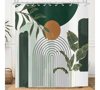 Hnmdmyi Rideau de Douche Boho 165x180, Mid Century Abstrait Feuilles Vertes Moderne Soleil Minimaliste Esthétique Géométrique Neutre Rideau de Baignoire Imperméable Polyester Tissu Rideau de Bain