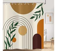 Hnmdmyi Rideau de Douche Boho 180x180, Mid Century Abstrait Vert Feuilles Arc Soleil Beige, Rideau de Bain Minimaliste Géométrique Esthétique Art Imperméable Tissu Lavable