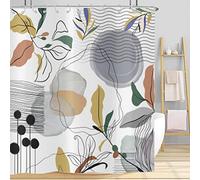 Hnmdmyi Rideau de Douche Boho 180x200, Mid Century Abstrait Gris Vert Jaune Coloré Feuilles Plantes Rideau de Baignoire Moderne Minimaliste Art Esthétique Imperméable Polyester Tissu Rideau de Bain