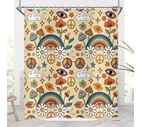 Hnmdmyi Rideau de Douche Boho Champignon 180x180, Rétro Floral Arc-en-Ciel Nuage Rideau de Bain Hippie Mignon Funky Champignons Yeux Vintage Imperméable Polyester Tissu Lavable Rideau de Bain