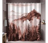 Hnmdmyi Rideau de Douche Bourgogne forêt nuageuse 180x180, Montagne forêt brumeuse pin Nature Paysage imperméable Polyester Tissu Lavable Rideau de Bain pour Salle de Bain avec Crochets